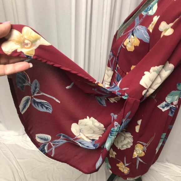 Peach Love California Cardigan Size Small Medium Maroon Floral Open Front Jacket - Picture 5 of 7